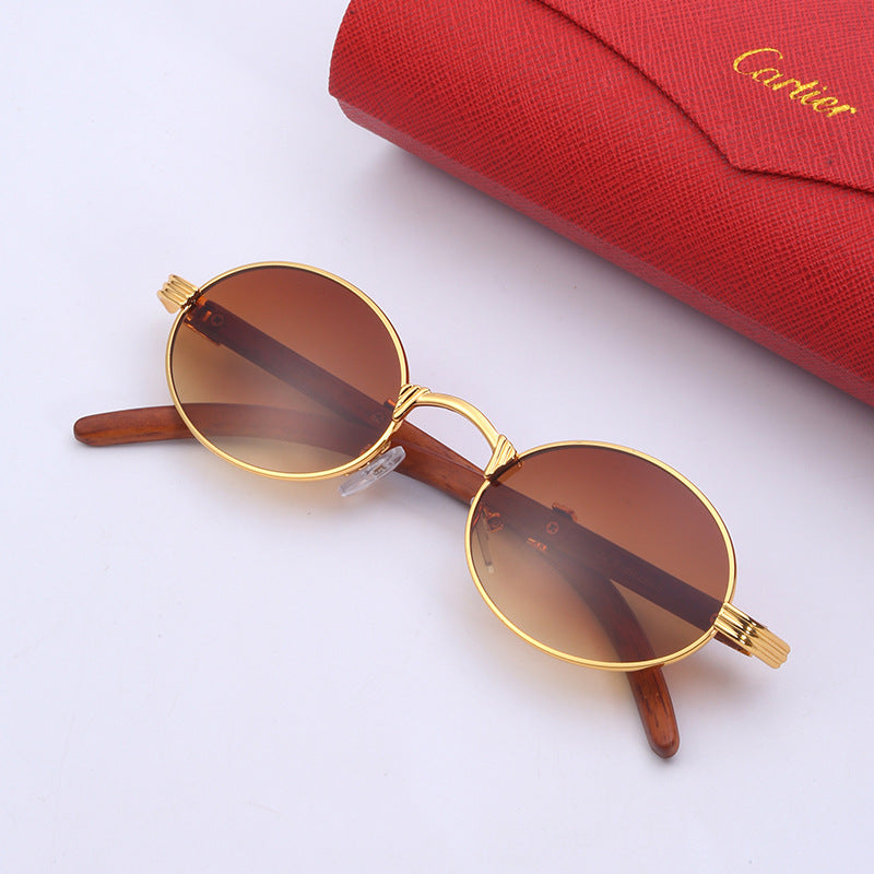 Vintage Small Frame Glasses for Women Imitation Wood Grain Oval Frame Sunglasses for Men Trendy Anti-Glare Sunglasses sunglasses