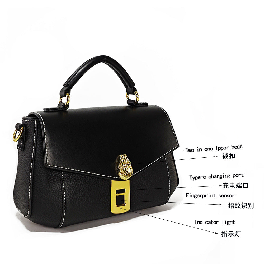 Customized Fingerprint Unlock Bag High-end Fashion Top Layer Cowhide Large Capacity Handbag Crossbody Genuine Leather Women's Bag