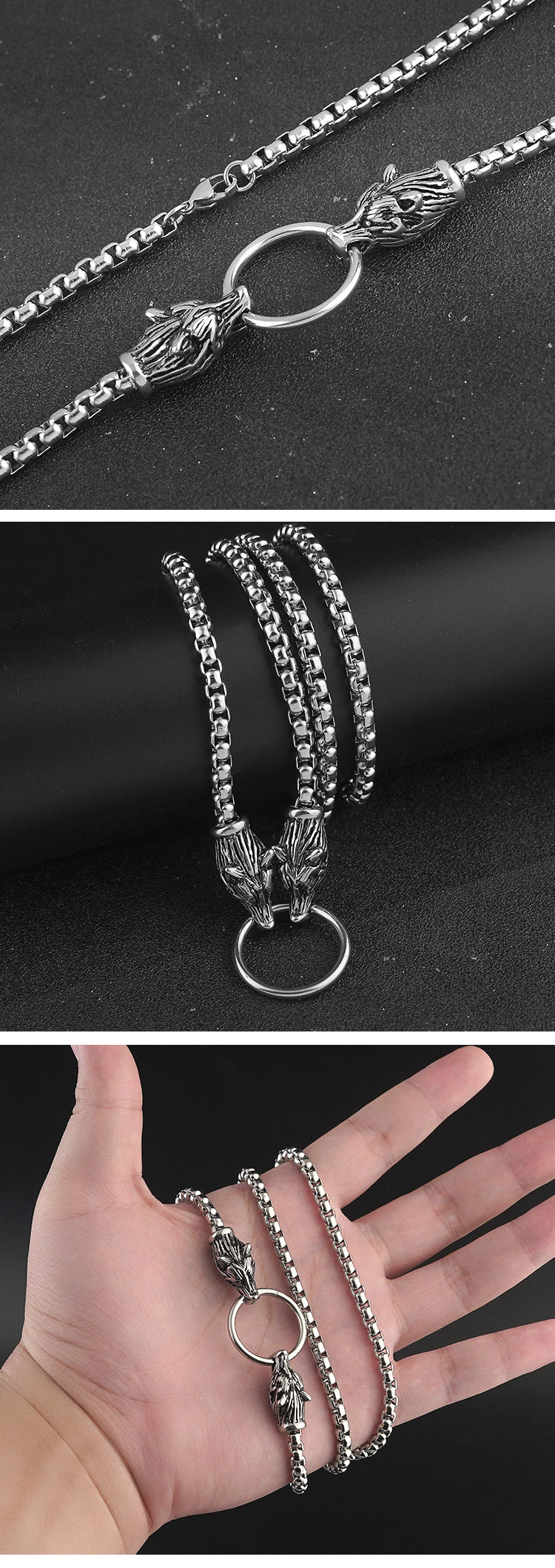 Viking Stainless Steel Wolf Head Odin Warrior Cross Pendant Necklace AliExpress Exclusive for Men Titanium Steel