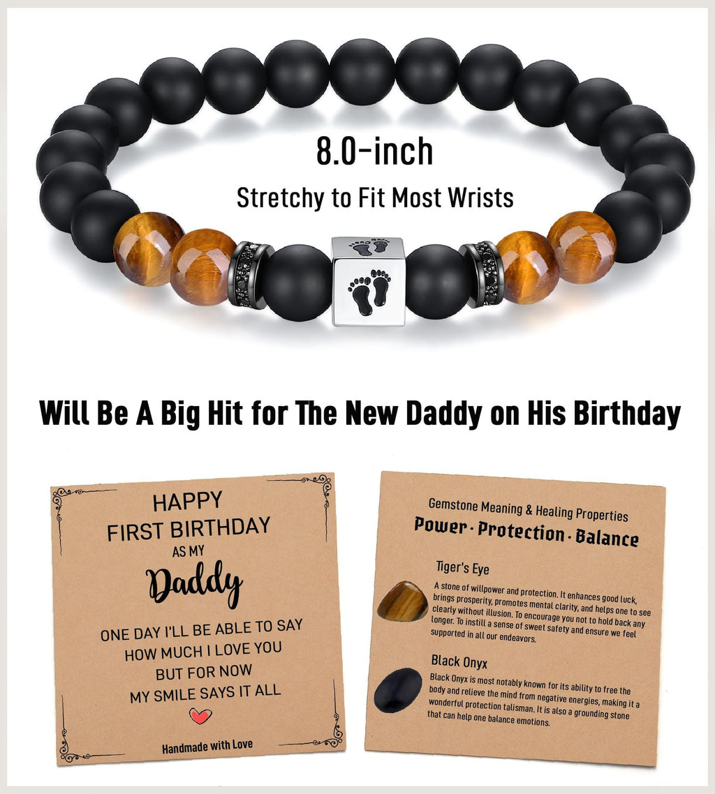 Men's Holiday Gift Bracelet Tiger Eye Stone Bracelet Stainless Steel Foot Sole Father's Day Gift Black Matte Bracelet