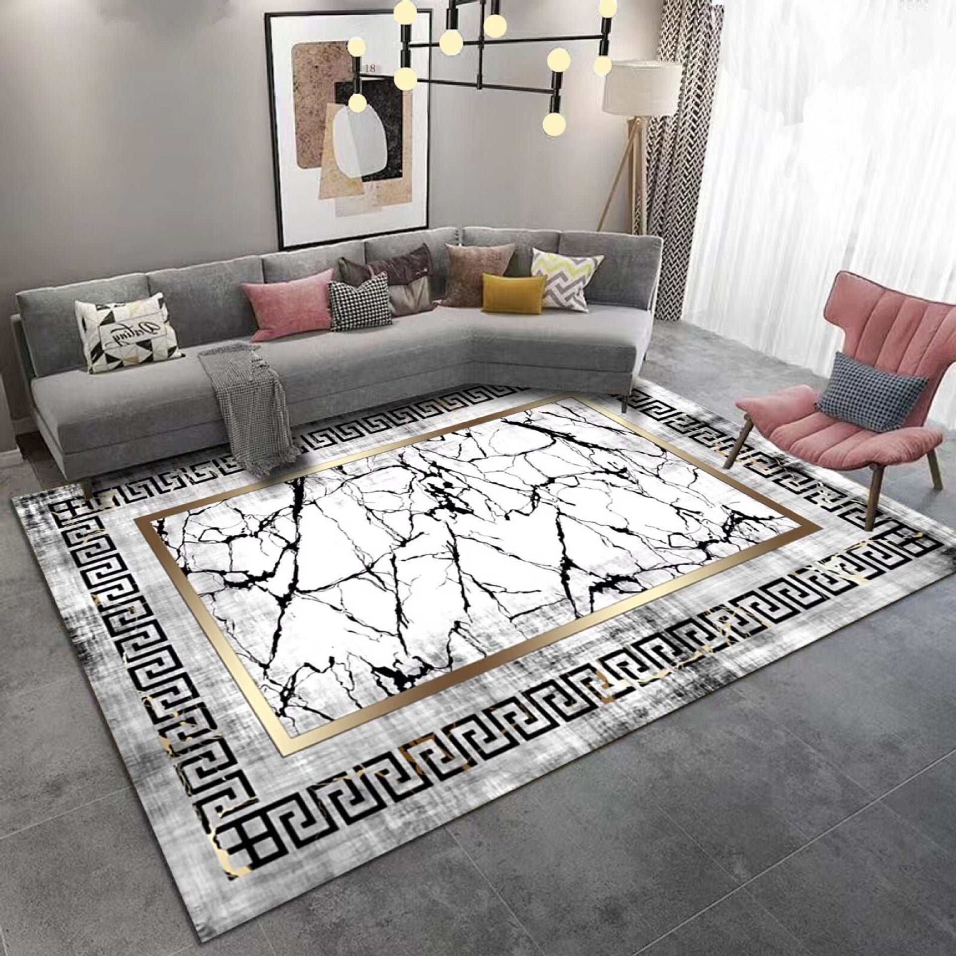 Living Room Carpet Stain-Resistant Easy Care Crystal Velvet Carpet Non-Slip Wear-Resistant Home Light Luxury Style Bedroom Bedside Rug Full Coverage