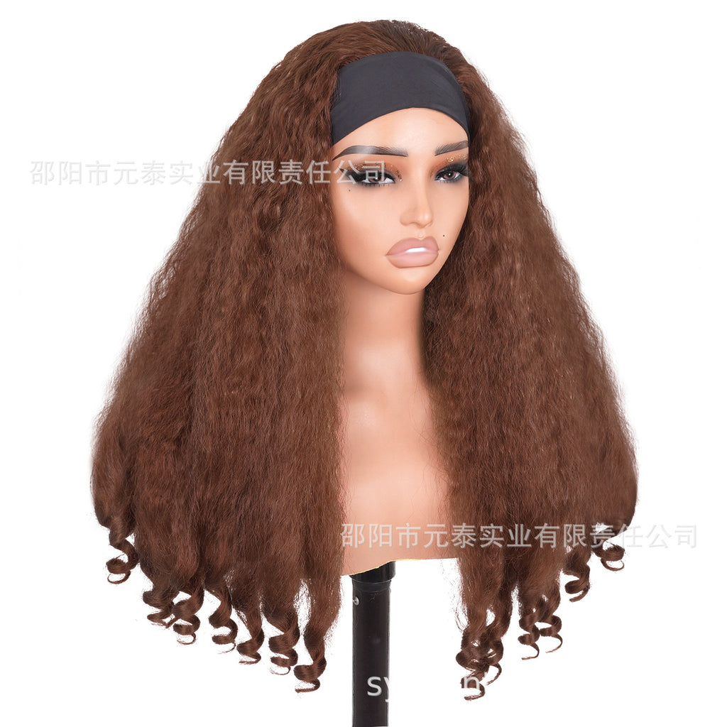 Africa YAKI Curly End Curly Hair Synthetic Wig V The top of the model is hollowed out