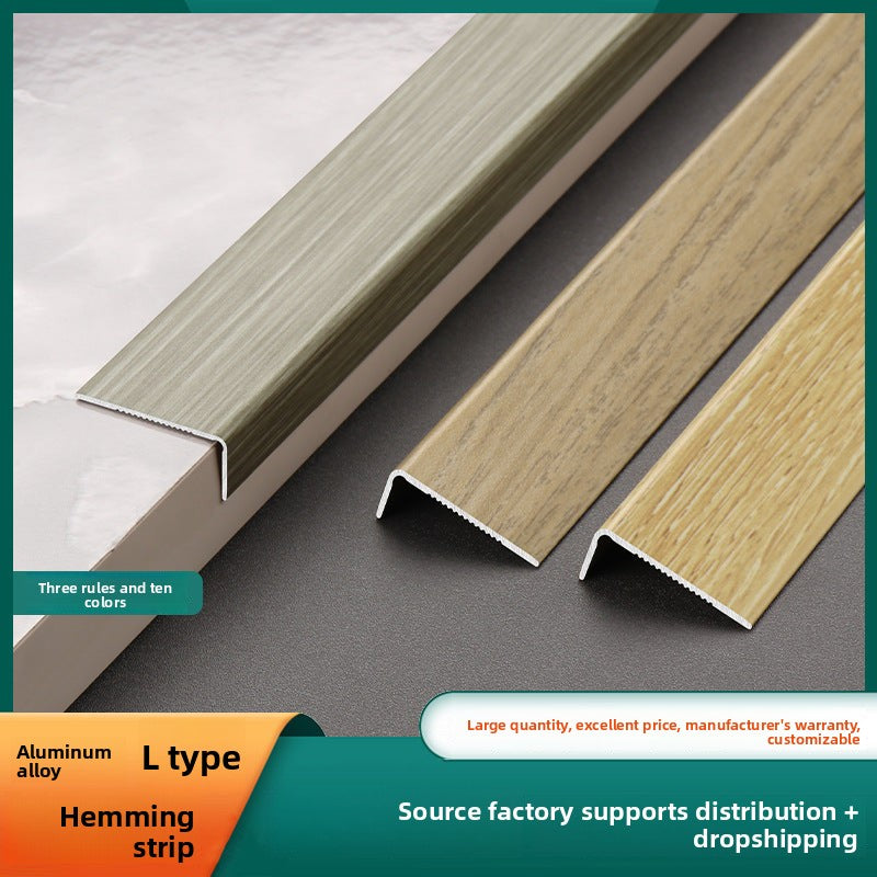 Aluminum alloy wood grain L Edge trim for wooden flooring at right angles7Decorative tile edge trim with embossed pattern for exterior corners