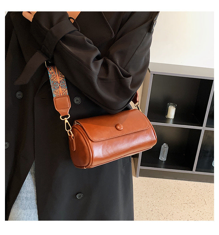New Fashionable Single Shoulder Bag PU Round Barrel Bag Daily Niche Matching Single Shoulder Crossbody Women's Bag
