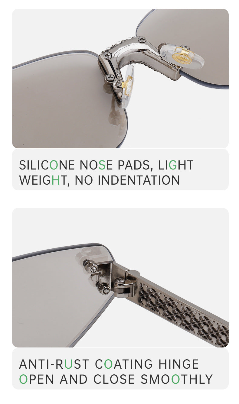 New European and American Fashion Frameless Sunglasses with Rhinestones for Women Outdoor Street Style Sunglasses Women Sun Protection Wholesale shades