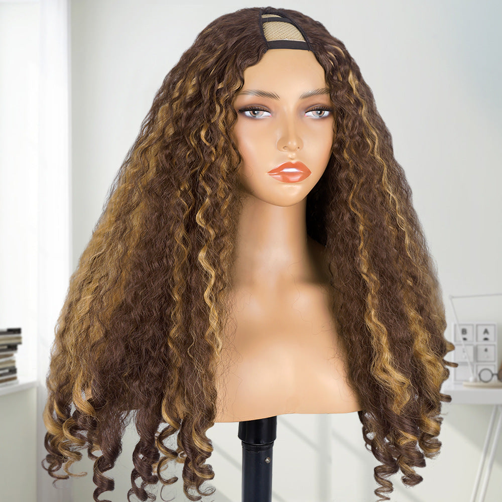 Nan Africa YAKI Straight Hair with Curly Ends Synthetic Wig V High-Temperature Fiber Wig with Hollow Top