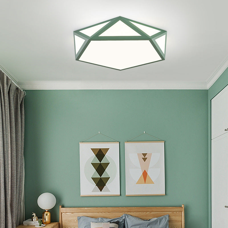 Minimalist Iron Art Acrylic Ceiling Light Nordic Diamond Geometric Hollow Children's Bedroom Colorful Macaron led Lamp