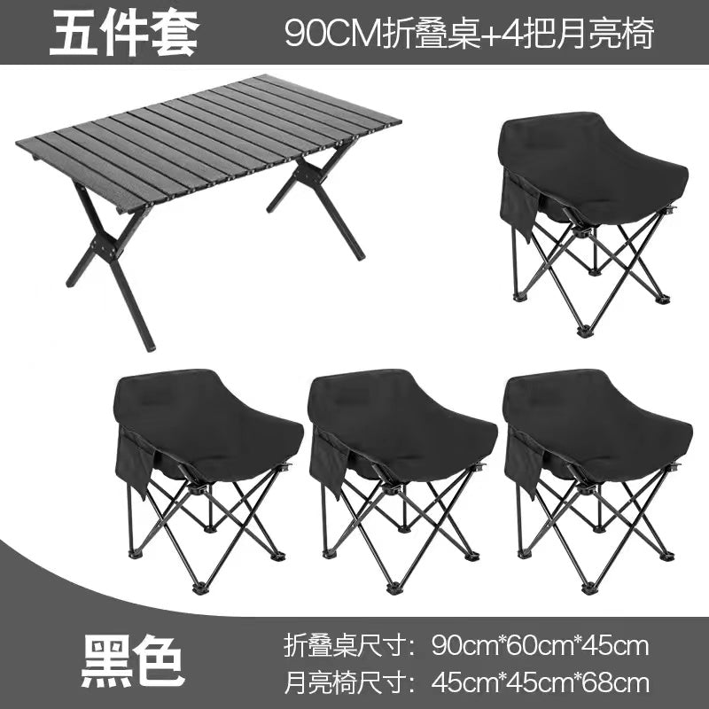 Camping Table and Chair Set Egg Roll Table Folding Chair with Backrest Moon Chair Kermit Chair Table Outdoor Camping