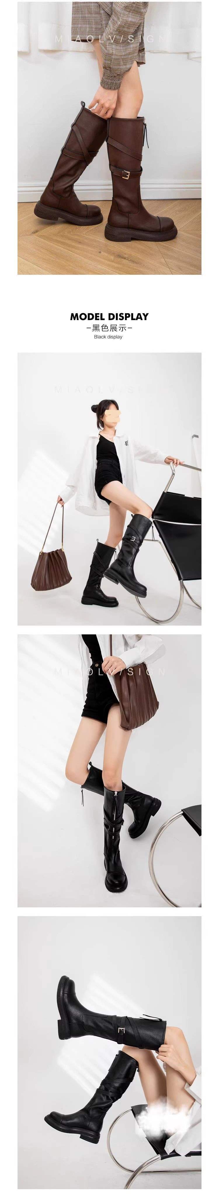 Internet Celebrity Same Style Autumn Medela~Thick-Soled Knight Boots Autumn Winter Retro Style Front Zipper Ghost Emperor Boots Long Boots for Women