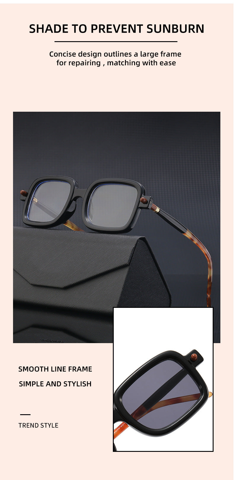 New Thick Frame Sunglasses for Men, European and American Style Square Frame Sunglasses, Retro Blue Light Blocking Sunglasses for Men, Wholesale