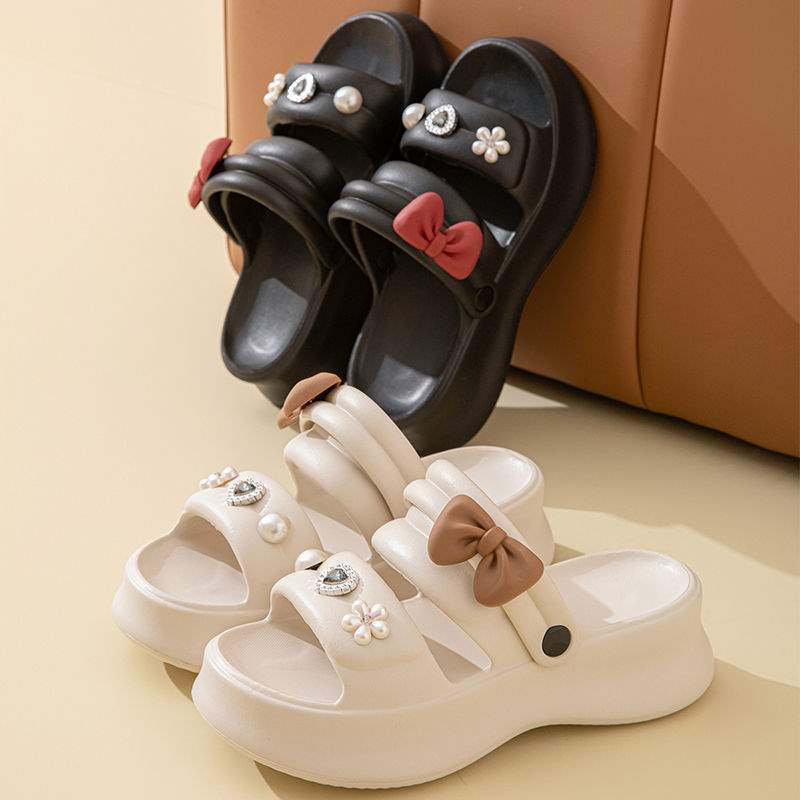 Thick Bottom eva Women's Summer New Indoor Slippers ins Cute Bowknot Sandals Non-Slip Height Increasing Outdoor Fashion