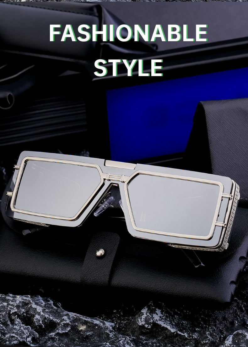 New Full Frame Glasses Men's Future Technology High-end Sense European and American fashion Square Frame Sunglasses Sunglasses shades