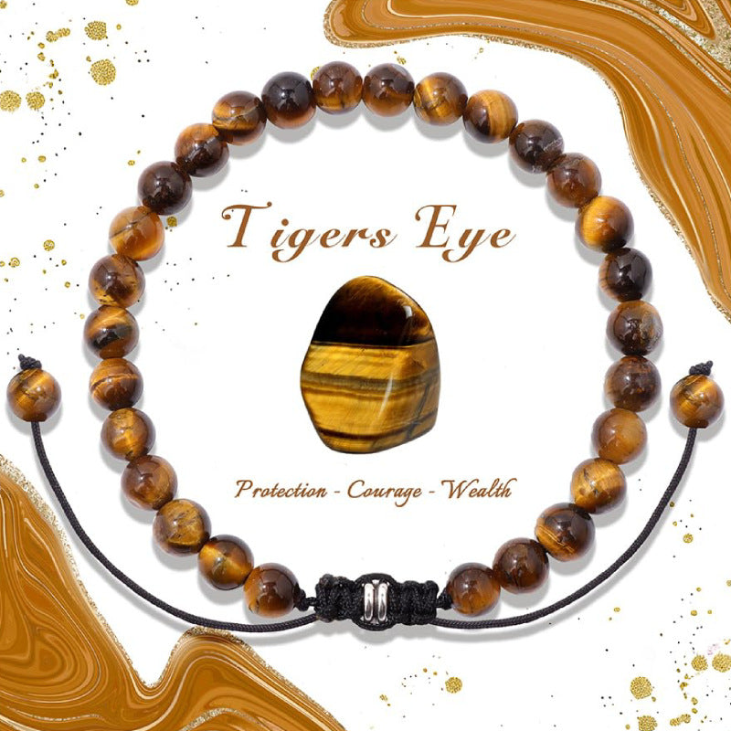 Natural Stone Crystal Beaded Bracelet4/6/8mm Chalcedony Turquoise Stretch Bracelet Lapis Tiger Eye Braided Bracelet