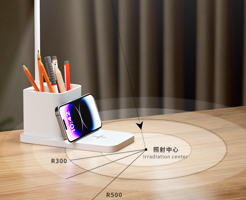 Desk Lamp for Study, Wireless Charging, Eye Protection Bedside Lamp, Reading Desk Lamp, Children's Homework Lamp, Charging Pen Holder Lamp