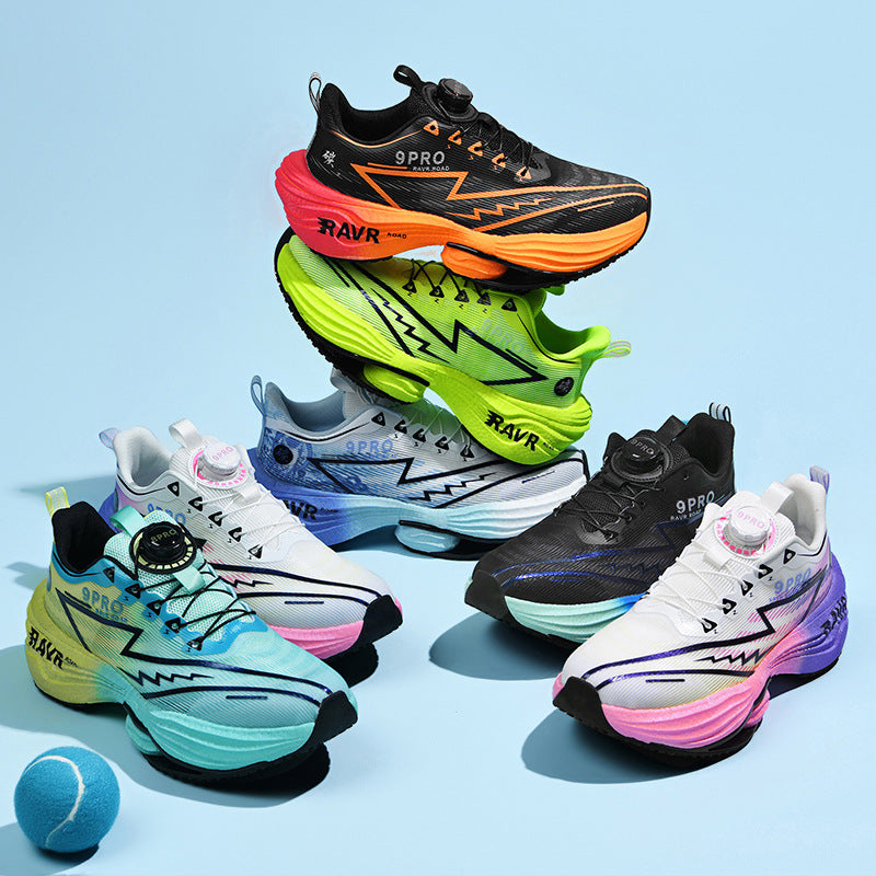 2025Autumn Winter Casual Fashion Double Mesh Knob Buckle Sneakers Super High Elastic Soft Sole Carbon Plate Anti-Slip Running Shoes