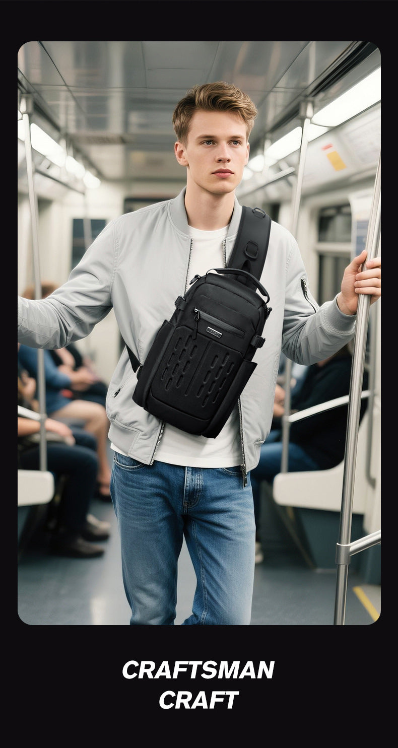 OZUKO Men's Chest Bag Waterproof Multifunctional Crossbody Bag Trendy Portable Small Backpack Large Capacity Single Shoulder Men's Bag