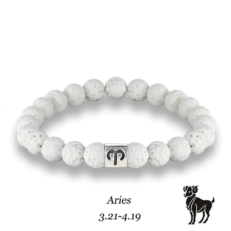 White Volcanic Stone Zodiac Bracelet Couple Holiday Gift Bracelet Scorpio Aquarius Pisces Twelve Zodiac Bracelet