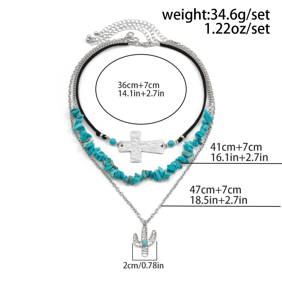 Western Cowboy Turquoise Necklace European and American Layered Necklace Set Cactus Boots Pendant Ethnic Style Retro Necklace