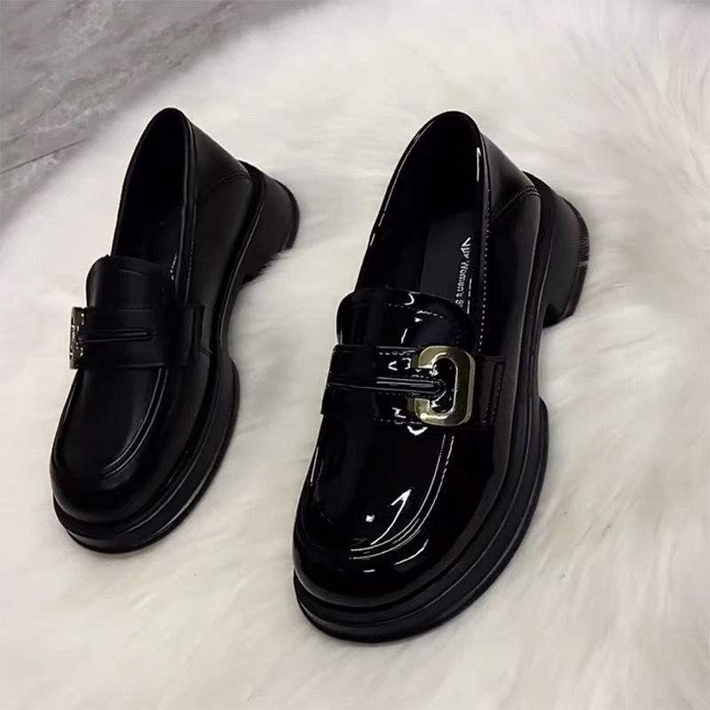 British Style Small Leather Shoes French Retro Thick-Soled Shoes Low Heel Black Loafers2025Spring and Autumn Single Shoes Uniform Shoes for Women