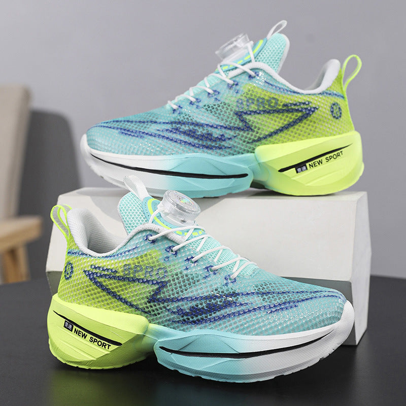 Red Rabbit Breathable Mesh Children's Rotating Buckle Trendy Shoes Boys' Non-Slip Wear-Resistant Sports Shoes Girls' Casual Mesh Running Shoes