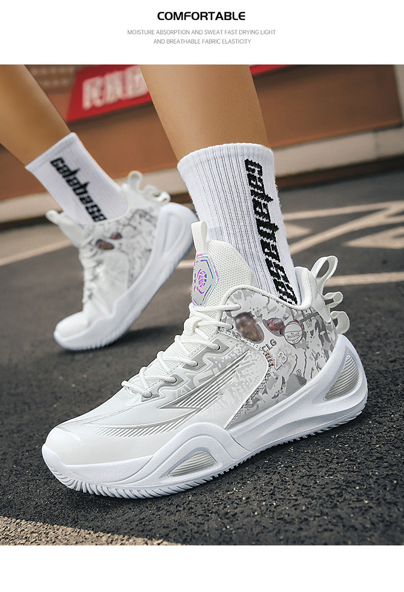New Trendy Fashion Men's Youth Student Practical Basketball Boots Outdoor Sports Letter Non-Slip Basketball Shoes