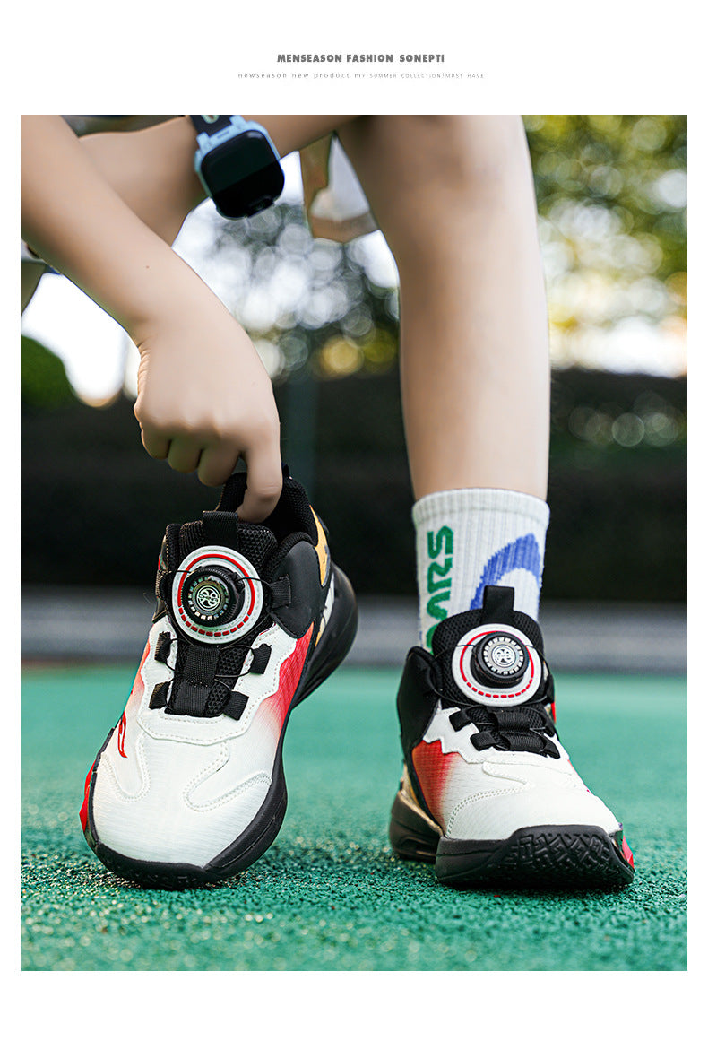 Chinese Style Girls' Shoes2025Autumn New Mesh Breathable Running Sports Shoes Children's Anti-Slip Wear-Resistant Basketball Shoes