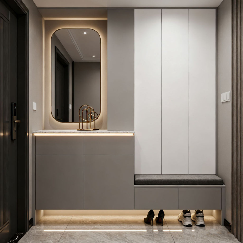 Custom Full Aluminum Shoe Cabinet for Home Entrance, Integrated Bench and Large Capacity Storage for Living Room Entryway Design