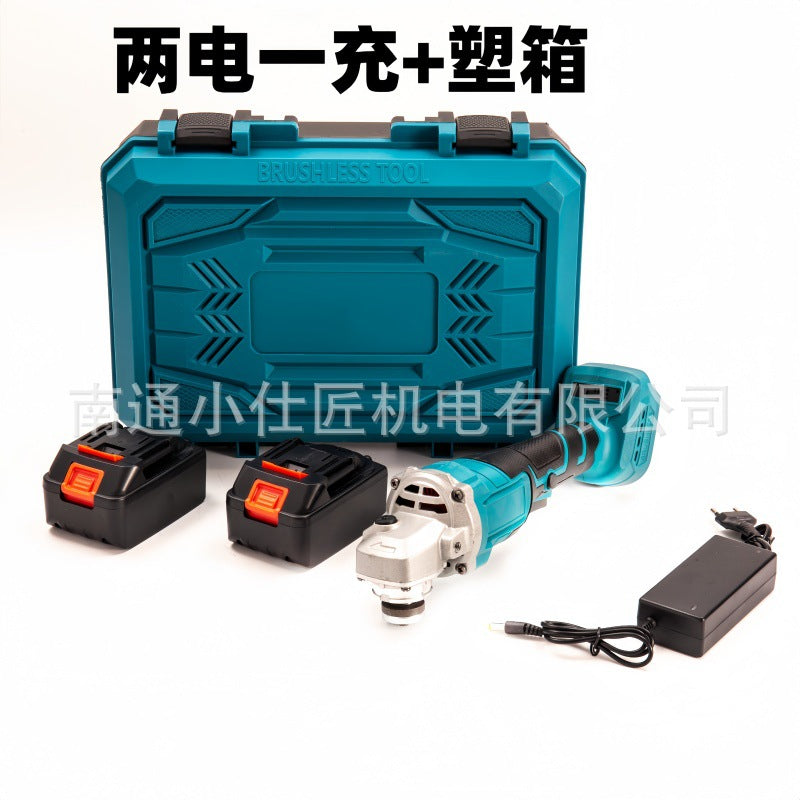 Cross-Border Lithium Battery Tool Brushless Angle Grinder High Power Industrial Grade Plastic Case One Battery One Charger Rechargeable Angle Grinder