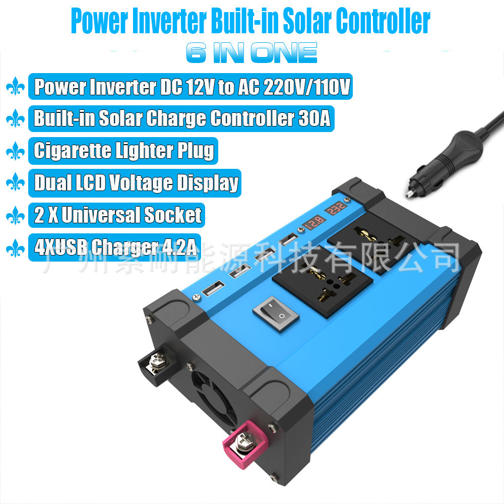 Car inverter with controller charging function12V Turn110V 220V Dual Voltage Display4USB 2AC Mouth