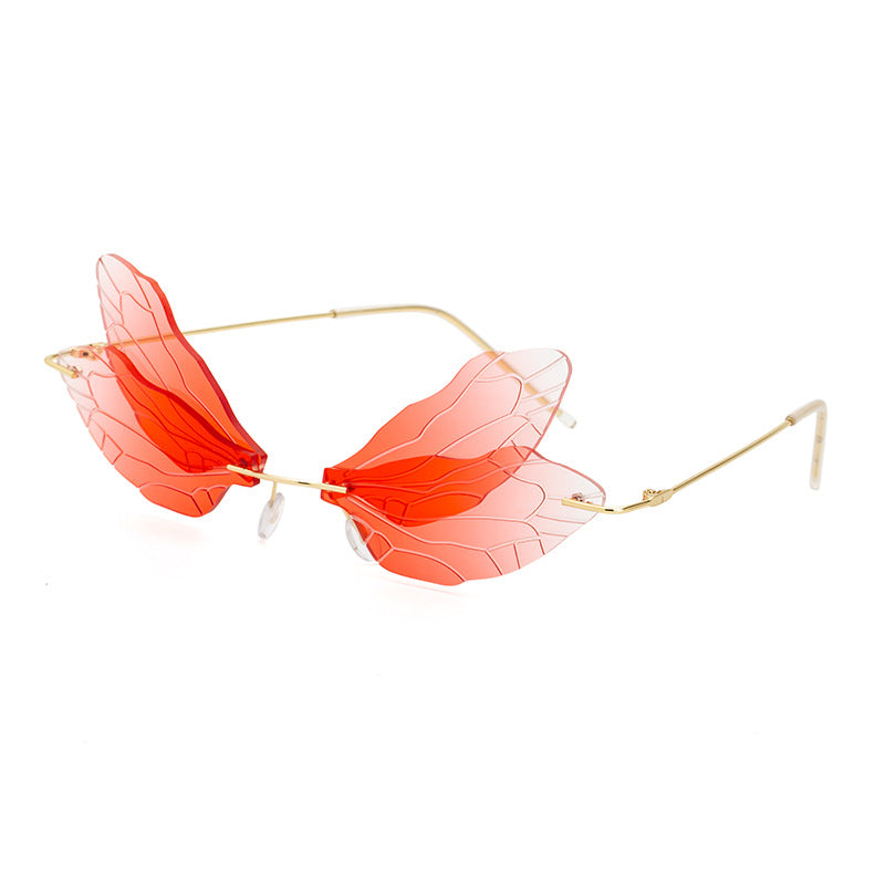 Dragonfly Sunglasses for Women, Stylish Wing Design, Fashionable Double Lens Party Dance Frameless Sunglasses