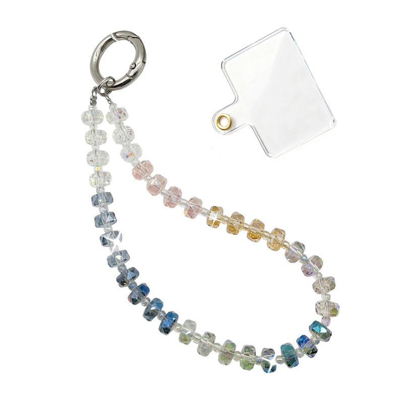 Car Wheel Crystal Pendant Simple Handheld Chain Keychain Handmade Beaded Short Wrist Strap Lanyard Phone Chain