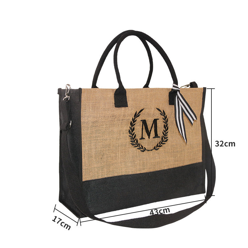 New In-Stock Coated Embroidered Letter Bag Burlap Bag Vintage Personalized Casual Shopping Bag Burlap Tote Bag