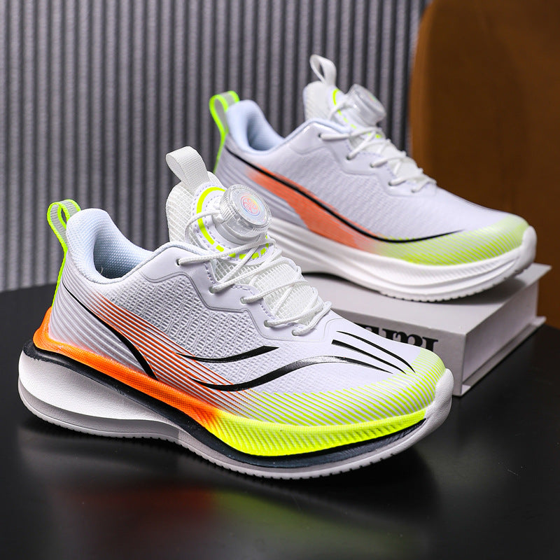 Children's shoes2025Rotating Button Leather Waterproof Boys' Running Shoes Girls' Lightweight Non-Slip Sports Shoes Trendy
