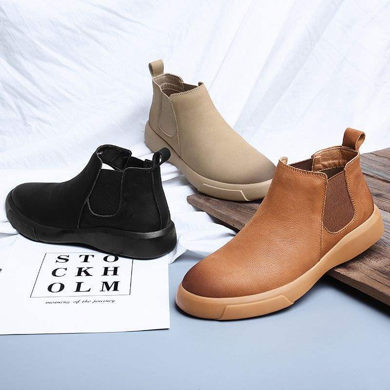 Chelsea Men's Boots Leather Shoes High-top Martin Boots Men's Winter Fleece Lined British Style Boots Men's Martin Boots Short Boots