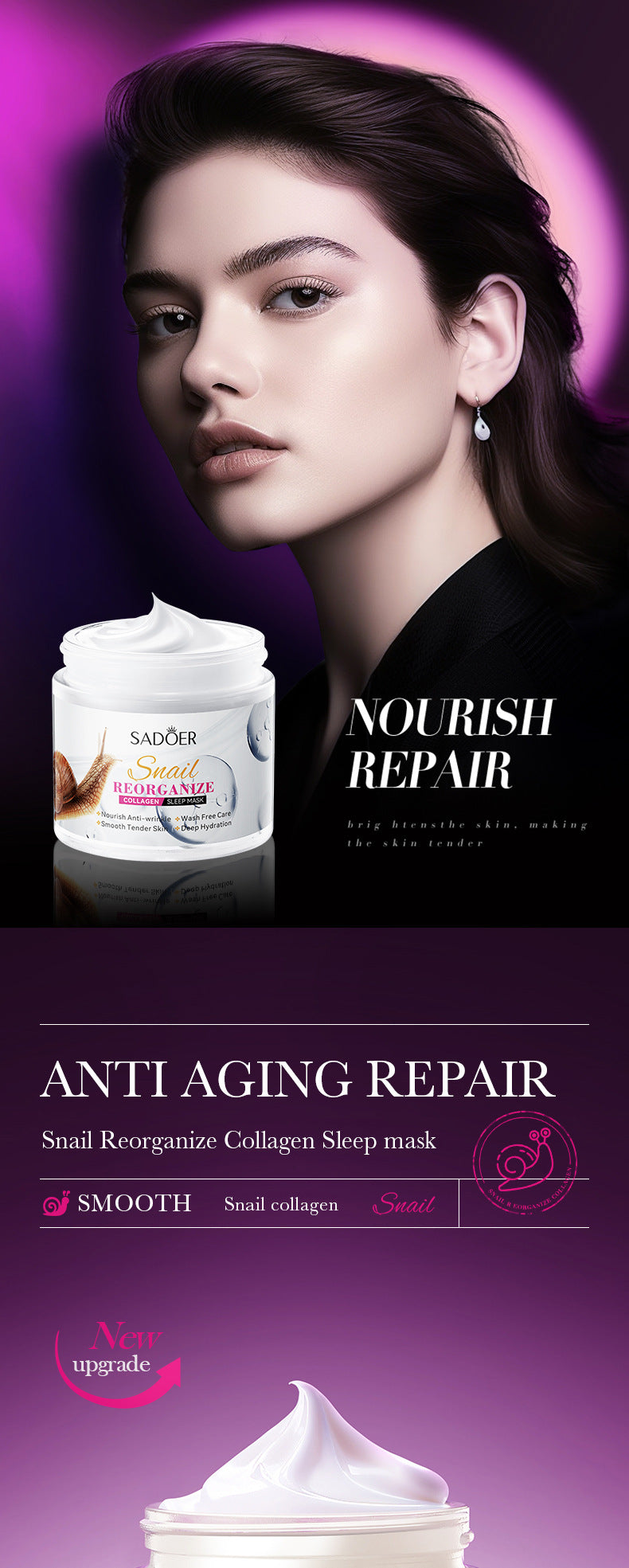 Snail Sleeping Mask SADOER Collagen Moisturizing and Nourishing No-Rinse Mud Mask Cross-Border Wholesale