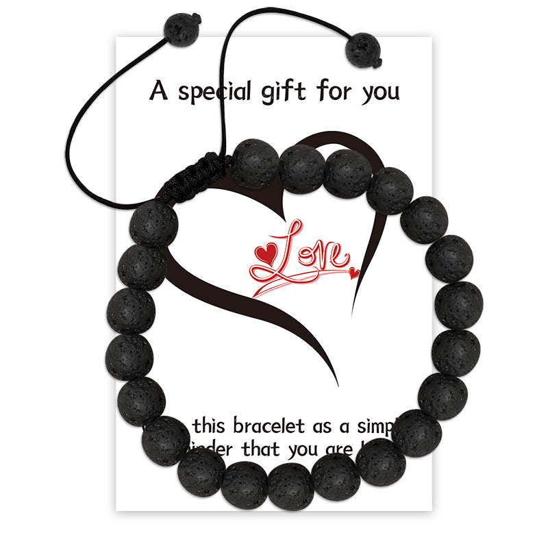 New Couple Card Bracelet Pink Quartz Volcanic Stone White Pine Heart Magnet Pink Quartz Couple Bracelet