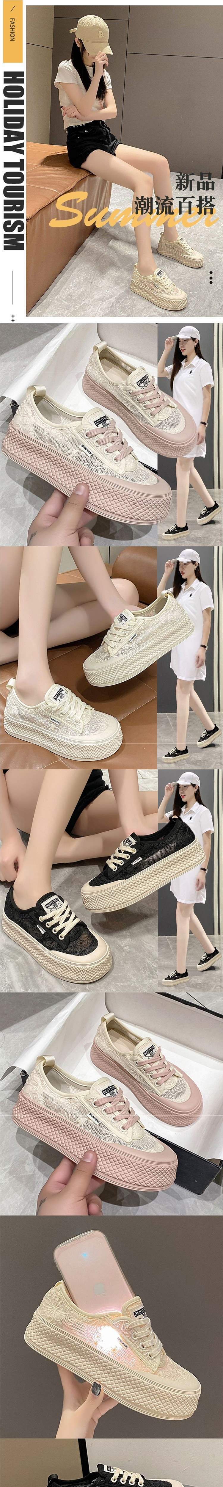 Summer Mesh Breathable Fisherman Shoes for Women with Height Increase6cm New soft-soled non-slip lace sports casual sneakers for women