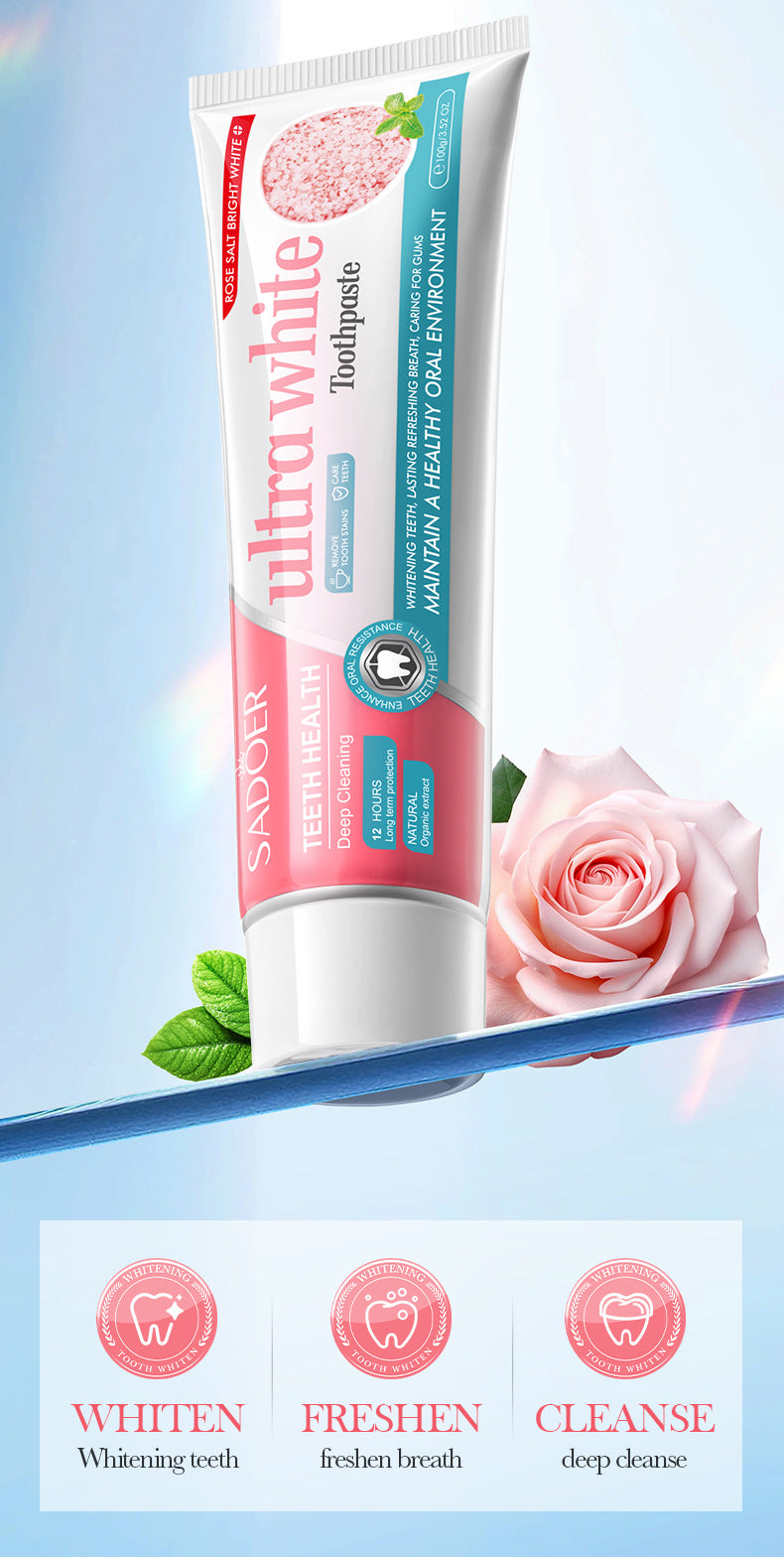 Rose Salt Brightening Stain Removal Toothpaste SADOER Oral Teeth Gum Care Plant-Based Toothpaste  Wholesale