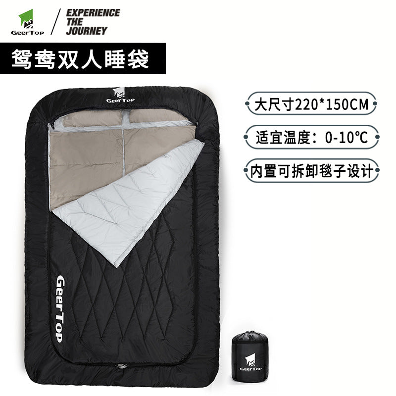 Outdoor Thickened Camping Envelope Style Double Sleeping Bag Spring and Autumn Camping Warm Quilt Blanket Portable Cold-proof