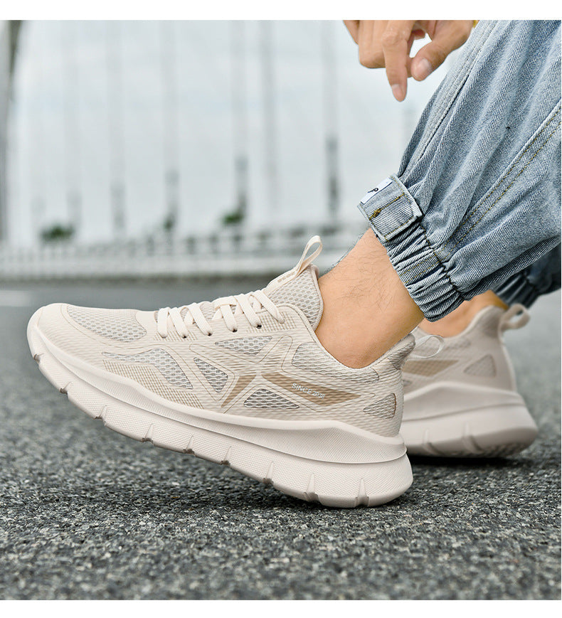 New Thick-Soled Racing Sports Shoes for Middle School Students, High Elastic Running Shoes for Men and Women, Breathable Flyknit Mesh Shoes for Couples