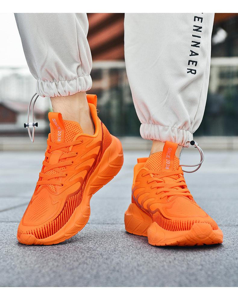 New Thick-Soled Racing Sports Shoes for Middle School Students, High Elastic Running Shoes for Men and Women, Breathable Flyknit Mesh Shoes for Couples