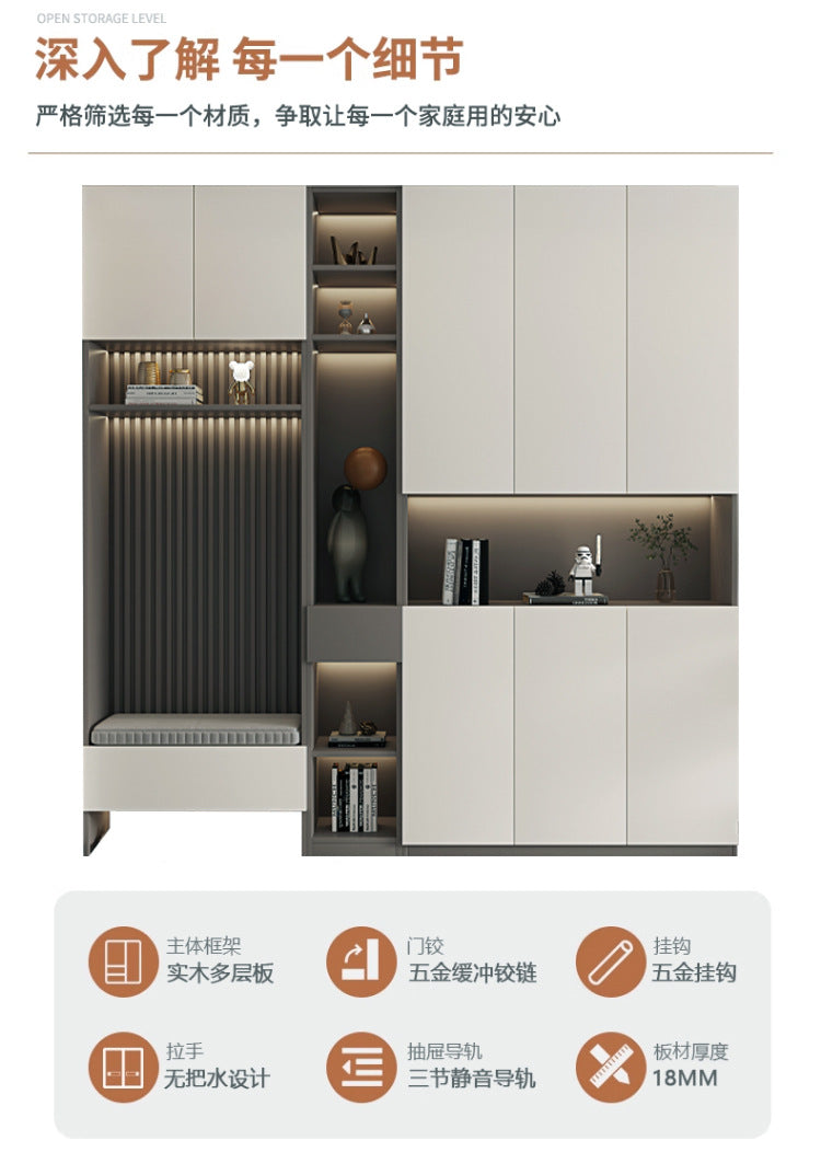 Custom Entryway Wall-Mounted Shoe Cabinet Home Doorway Entryway Cabinet Integrated Entryway with Door Cream Solid Wood High Cabinet