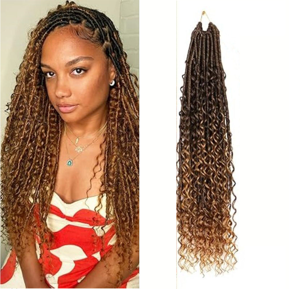 TEMU Hot-selling European and American Cross-border Synthetic Crochet Hair Extensions Straight and Curly Ends3Flowy Silk Lazy Style