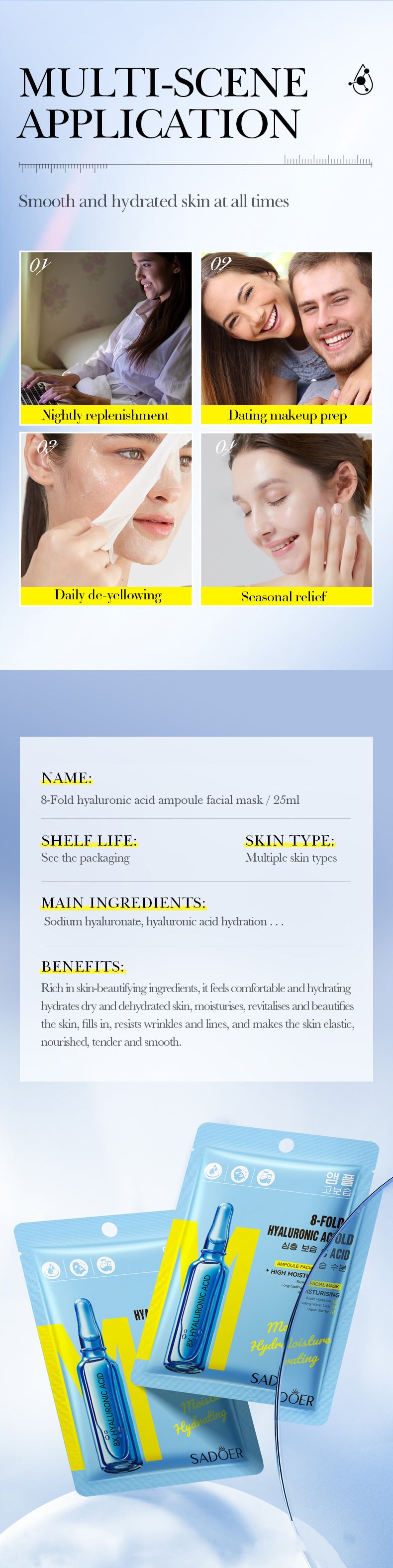 Full English8Heavy Hyaluronic Acid Skin Rejuvenation Mask SADOER Moisturizing and Hydrating Face Mask Wholesale for  Trade