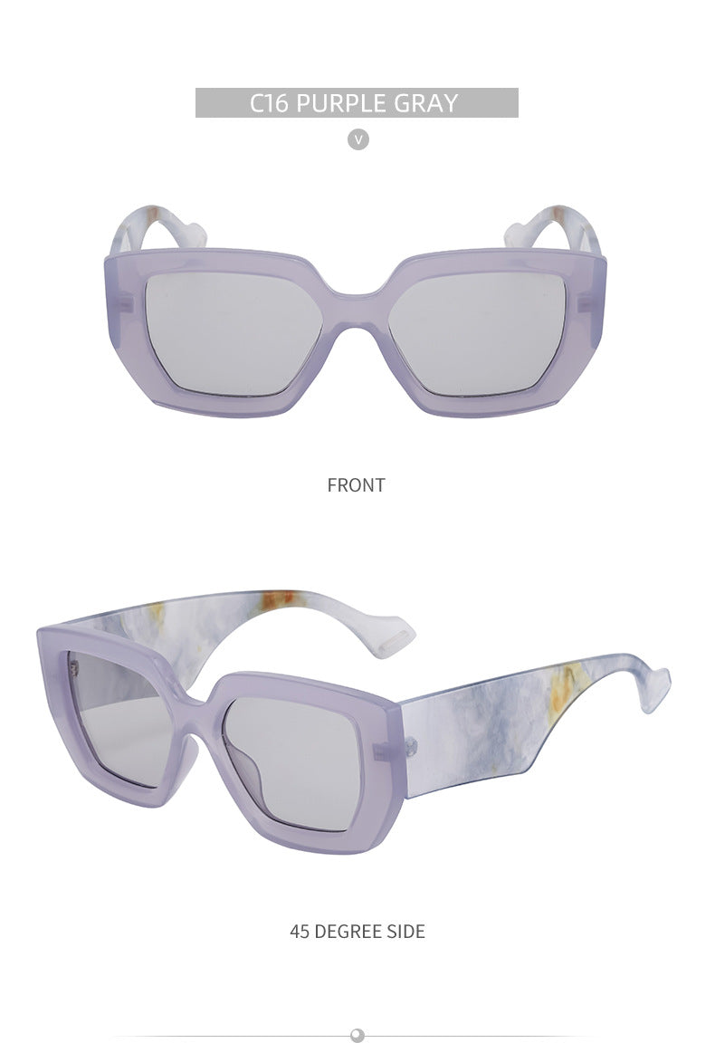 Trendy Square Frame Wide Temple Sunglasses for Women, Internet Celebrity Style Large Frame Sunglasses for Women sunglasses