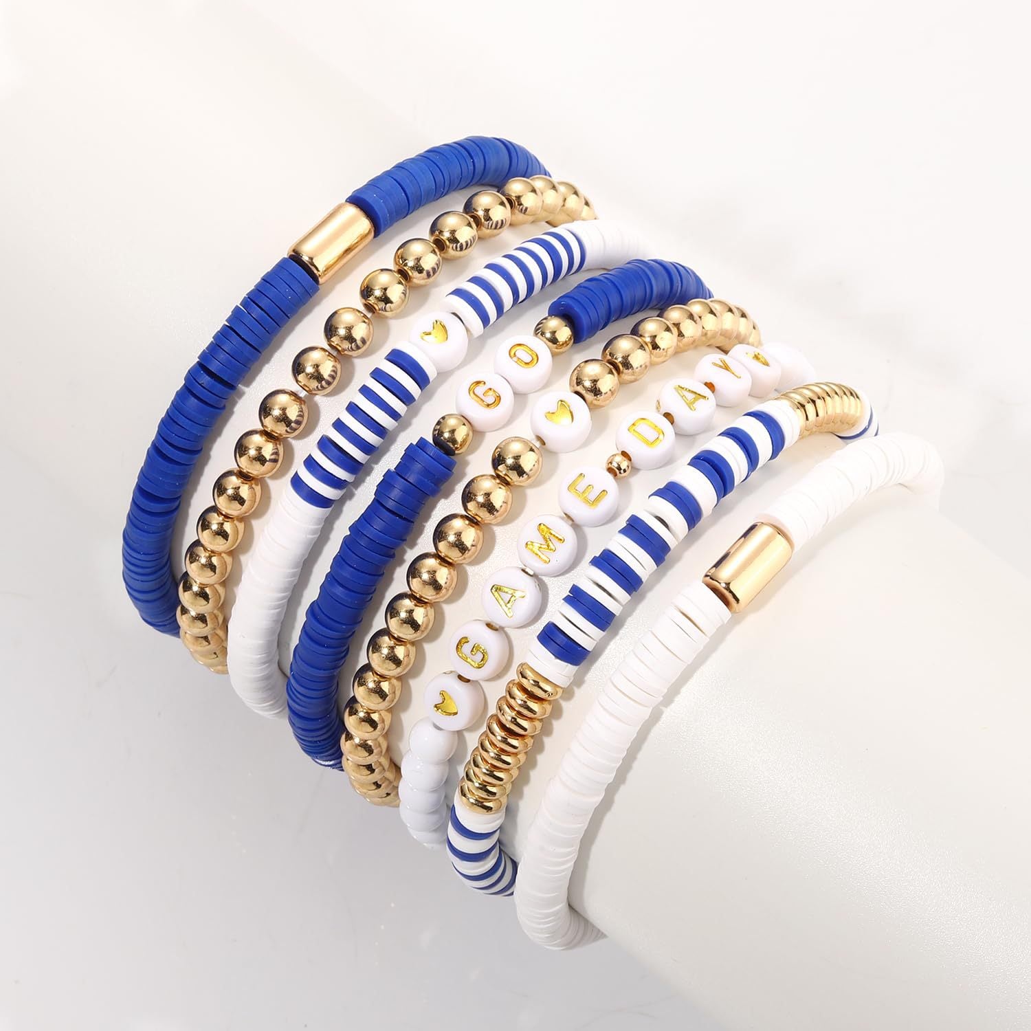 American Competition Day Soft Clay Bracelet for Women Elastic Jewelry with Gold Beads Game Day Alphabet Soft Clay Bracelet Set