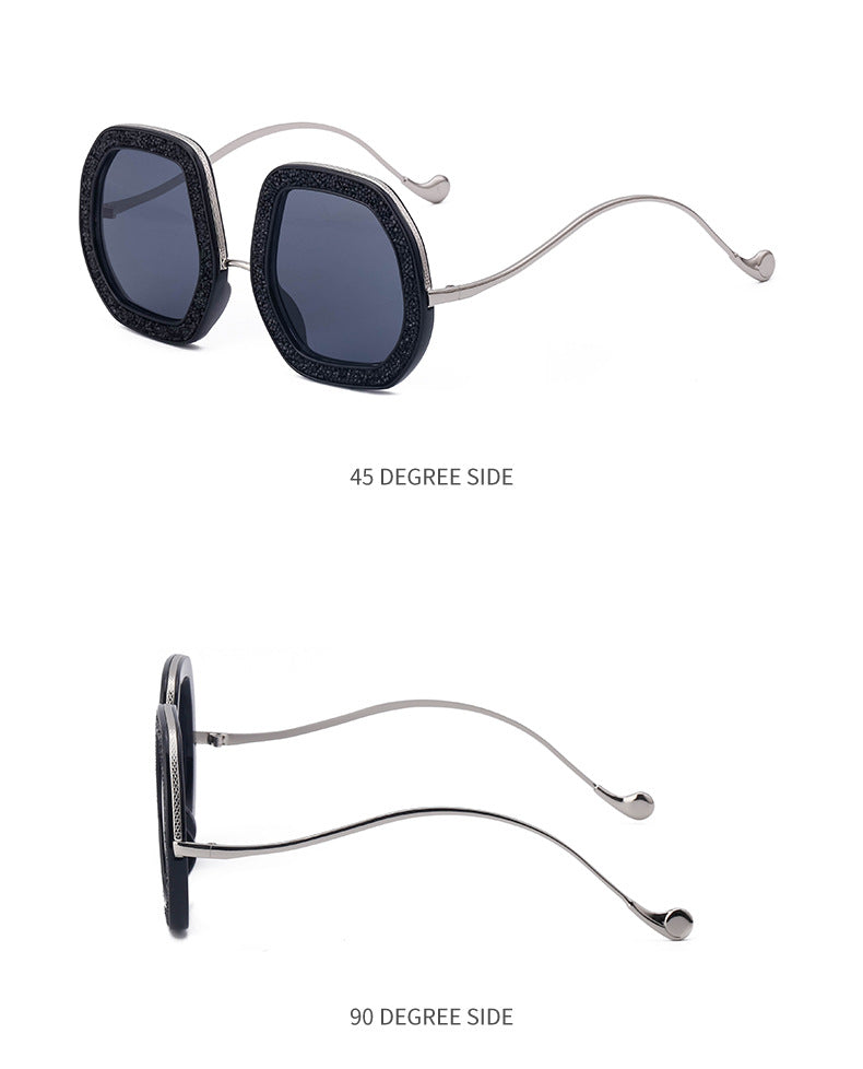 European and American Style Women's Sunglasses with Rhinestones, Irregular Polygonal Large Frame Sunglasses, Trendy High-End Glasses Wholesale
