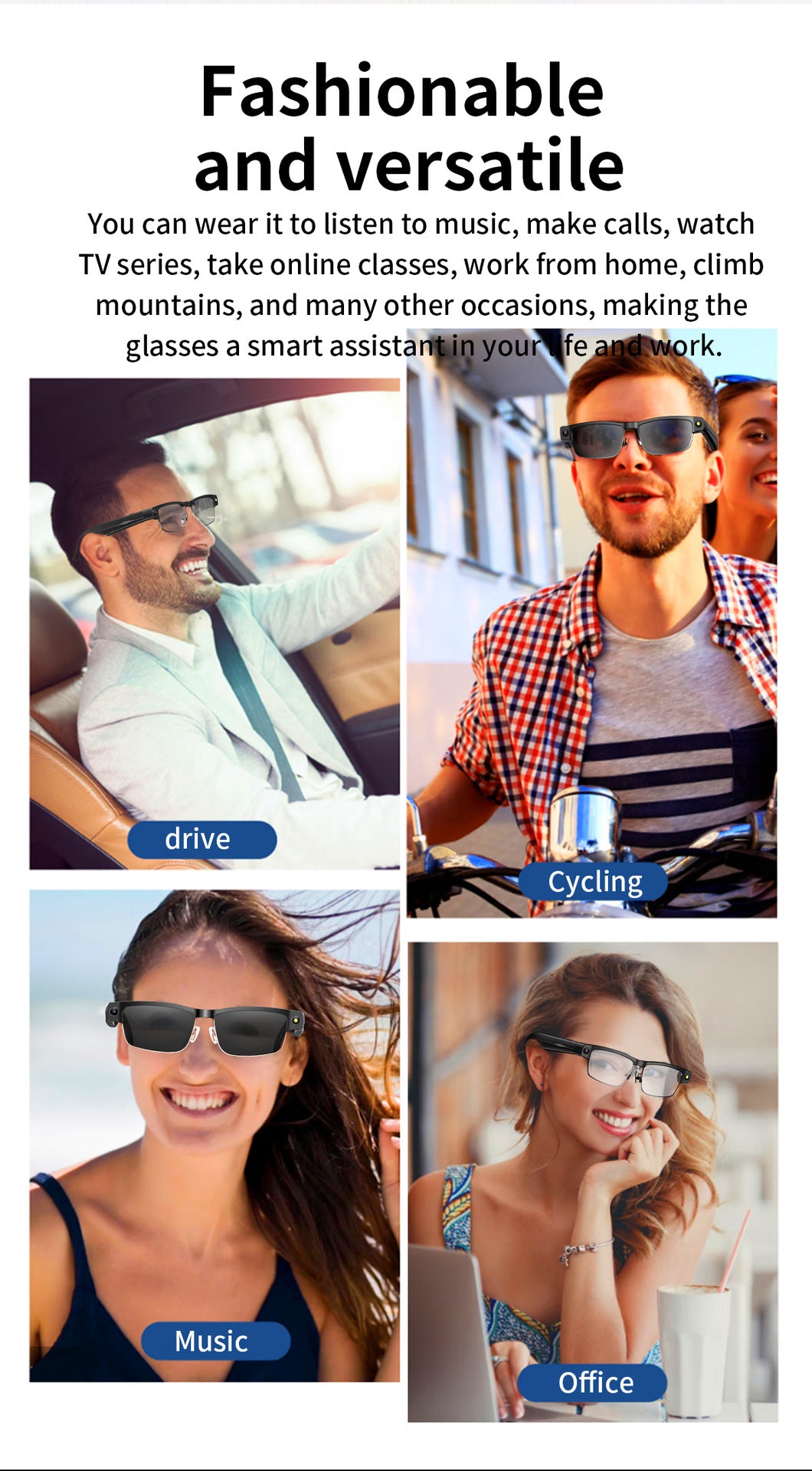 L802Smart Glasses800100 Megapixel Camera with Image Stabilization1200P Video Recording Half Frame Color Changing Sunglasses Translation