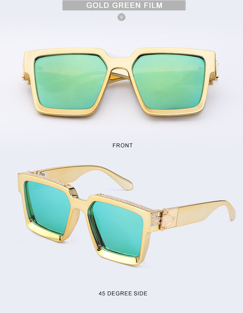 Diamond-Studded Large Square Frame Sunglasses for Women, European and American Style, 0k Influencer Same Style Sunglasses for Men, Trendy and High-End Feel shades