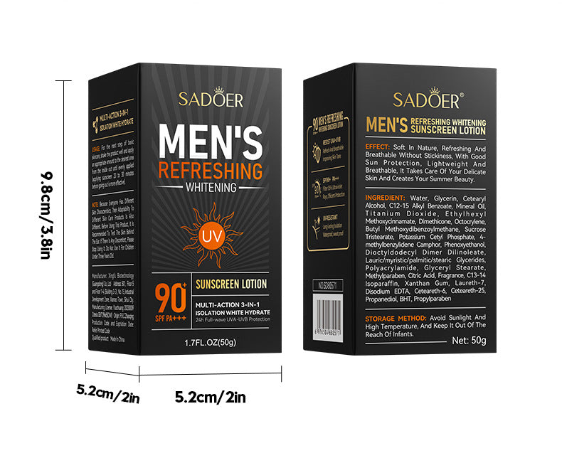 Full English Men's Sunscreen SADOER Whitening Sunscreen UV Protection Refreshing Sunscreen Lotion  Wholesale